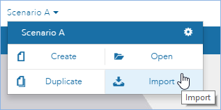 Import option in scenario dropdown Import option in scenario dropdown